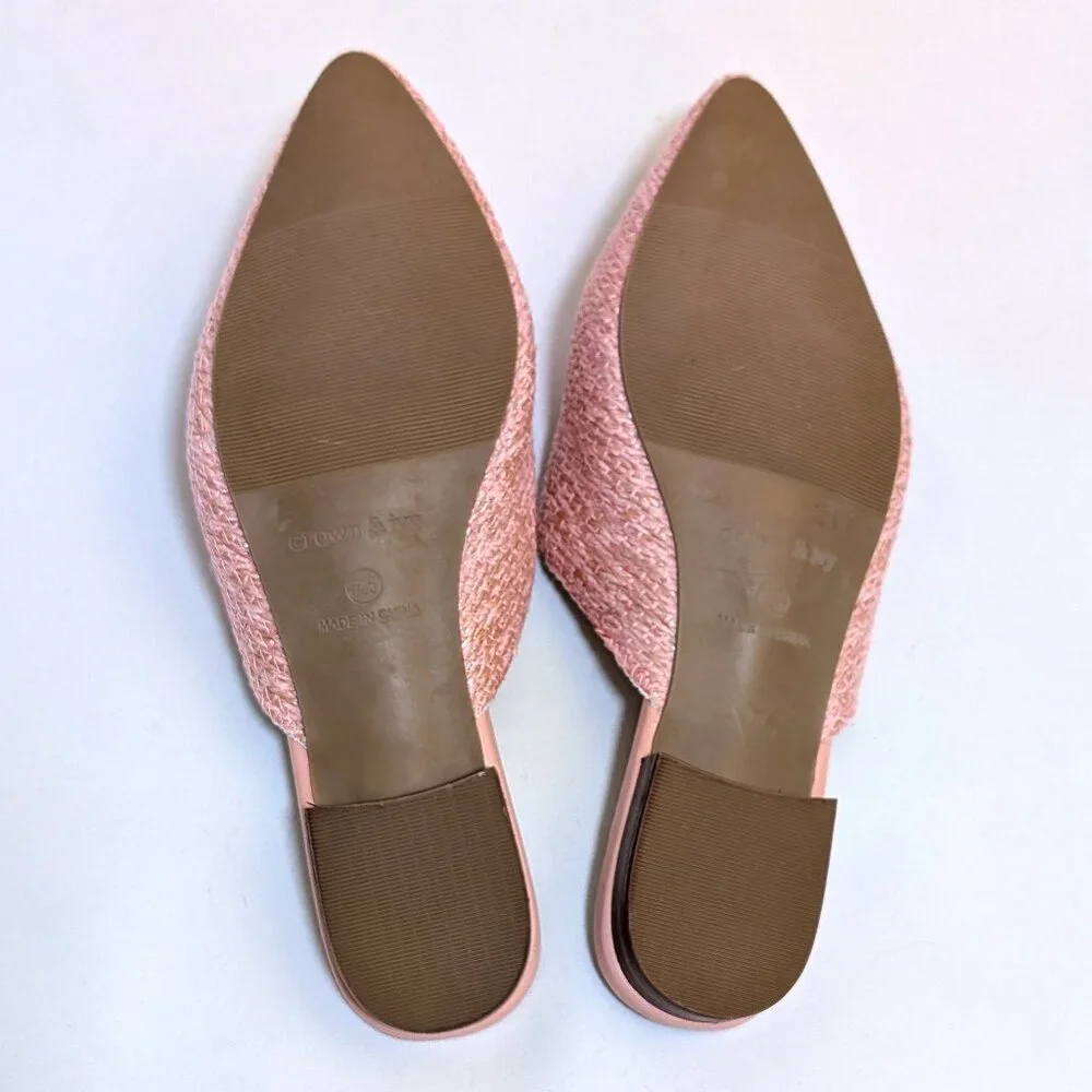 crown & ivy Pink Woven Pointed Toe Mules